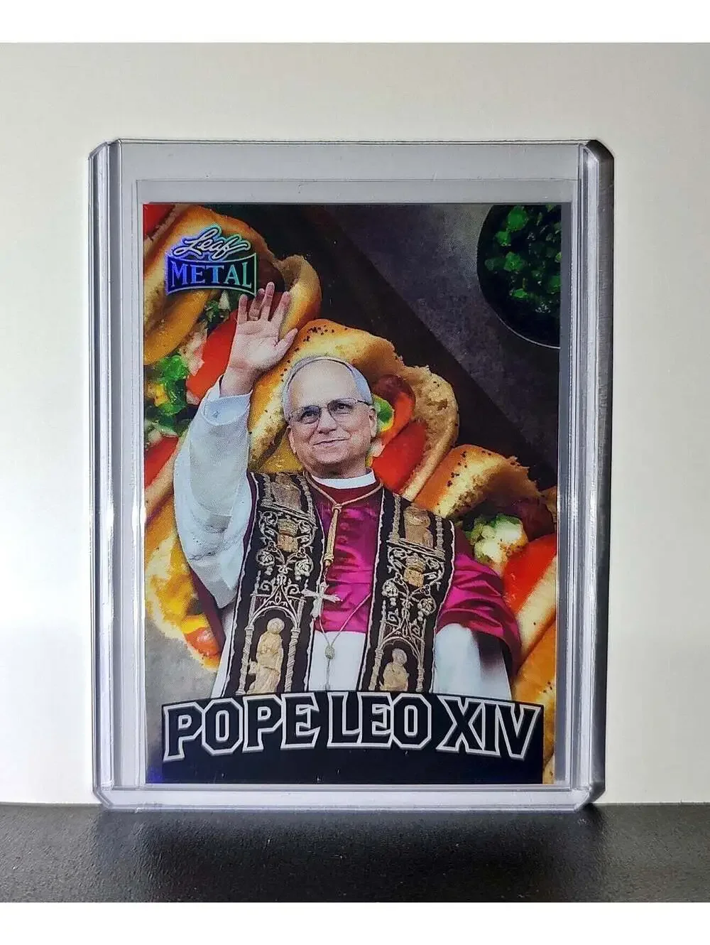 Pope Leo XIV 2025 Leaf Metal Trading Card Hot Dog Parallel /529